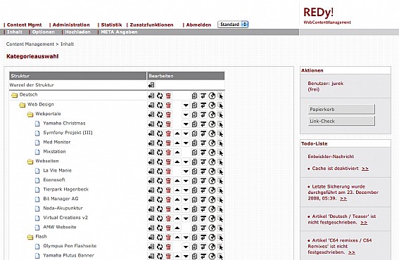 Redy content management system Screenshot 1