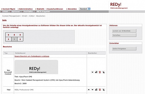 Redy content management system Screenshot 2